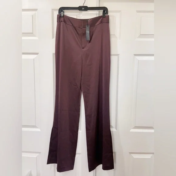NWT $395 Alice Olivia Jc Wide-leg Side-slit Satin Pants